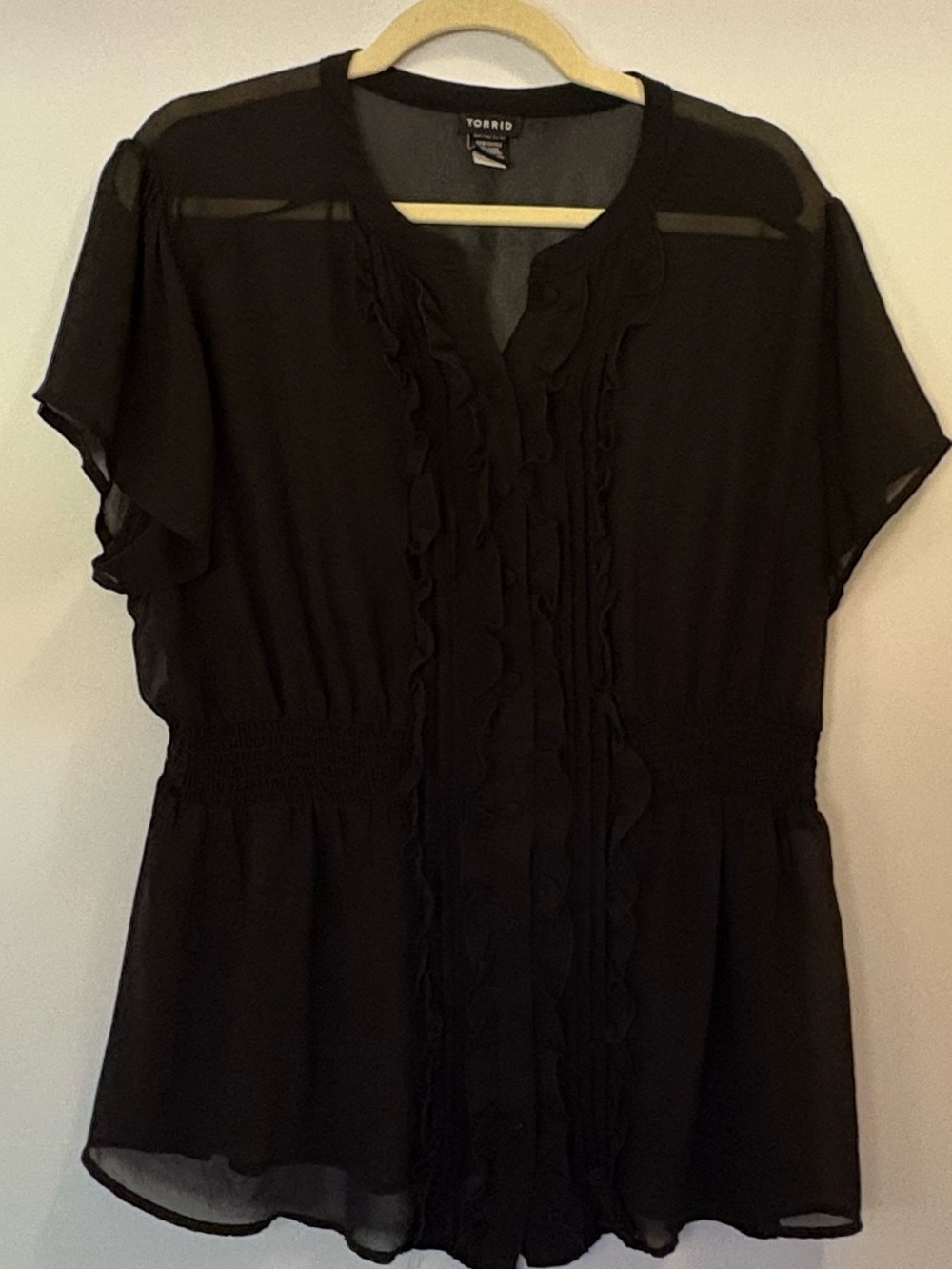 torrid Black Ruffle-Front Short Sleeve Blouse